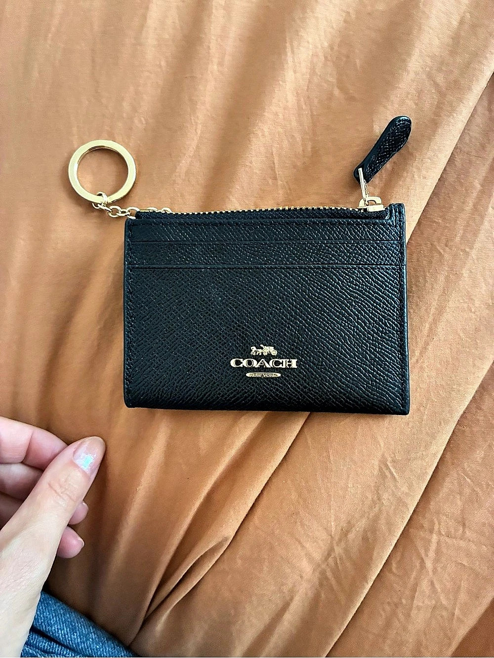 Coach Mini Skinny ID Case Black Key Ring Card Holder